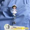 2D Flat Acrylic Curly Hair Girl ID Badge Reel Holder, Wear-Resistant PMMA Clip For Nurse Medical Staff Students, Workplace Identification Accessory