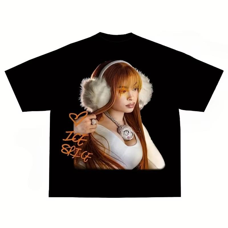 American Street Trend Ice Spice Girl Pattern T-shirt Women's T-shirt Summer New Men's and Women's Streetwear
