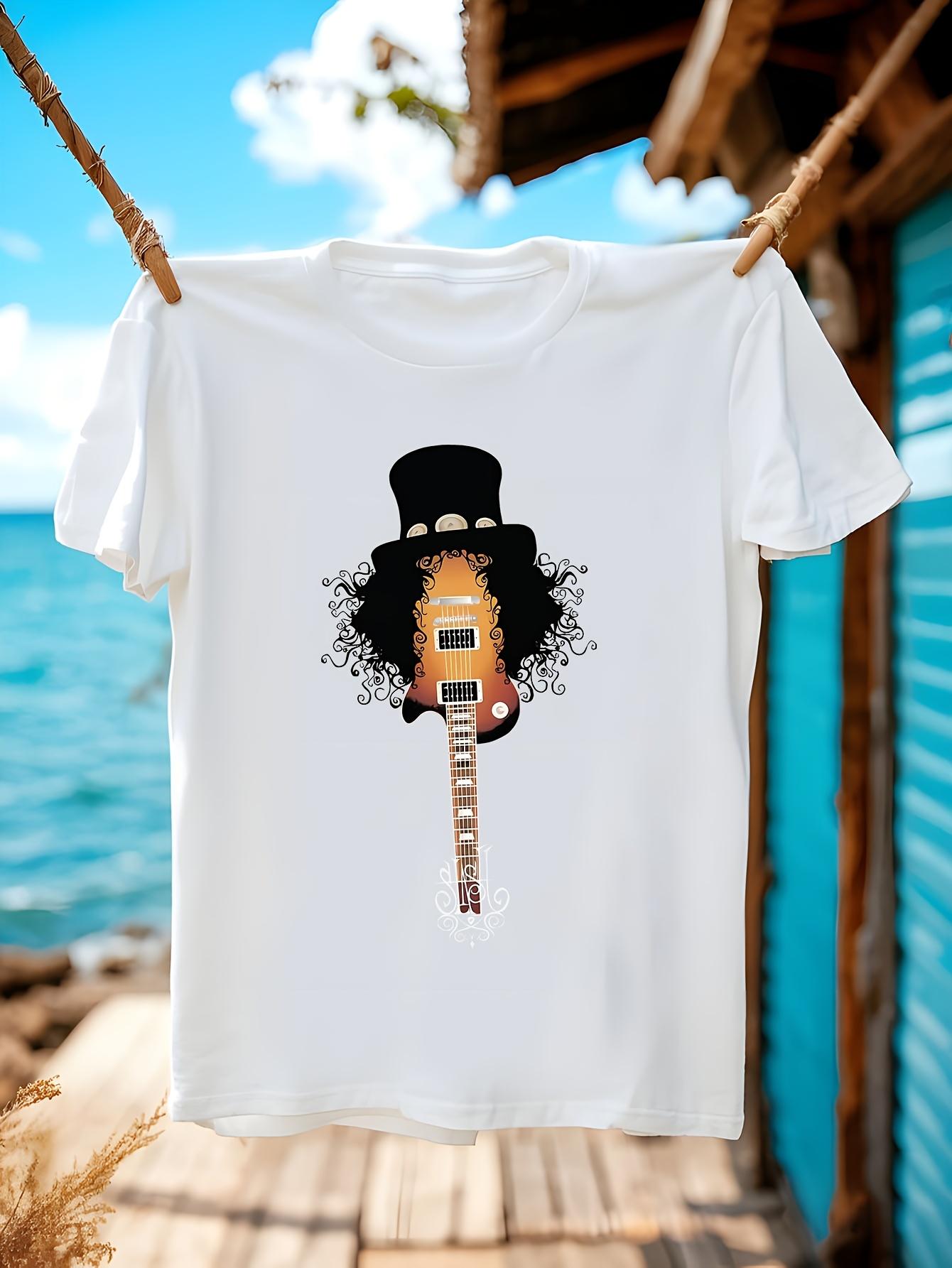 Gun N Roses Slash Guitar Graphic T-shirt - Heavy Metal Tee with Slash S Iconic Black Top Hat XL