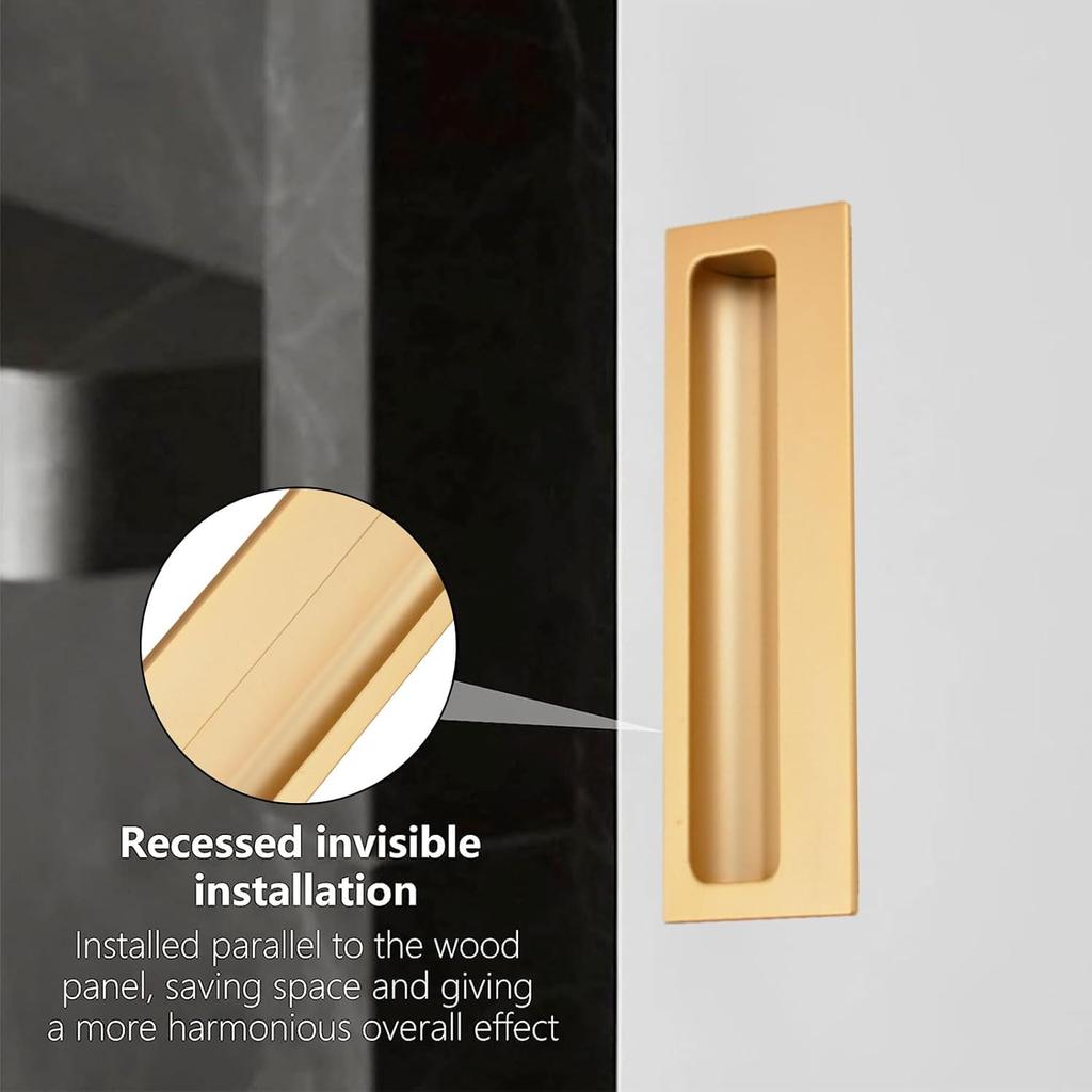 MOROBOR Aluminum Alloy Flush Pull Handles, 2pcs Modern Barn Door Handles with 4pcs Stainless Steel Flat Head Screws, Hidden Cabinet Handles for