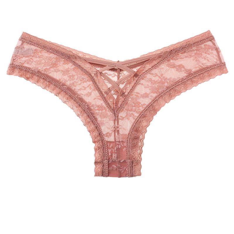 Sexy Panties Women Lace Embroidery Underwear Low-Waist G String Hollow Out Cross Belt Thong Comfortable Female Lingerie