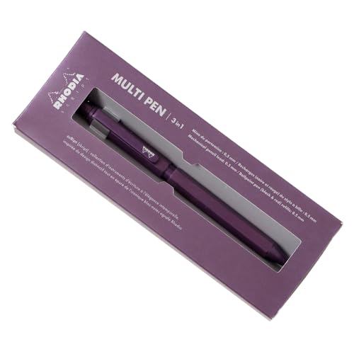 Rhodia Script Multi-Pen, Limited Edition Color, Aubergine, 0.5mm Oil-Based Ballpoint Pen with Two Colors (Black and Red) and 0.5mm Mechanical Pencil,