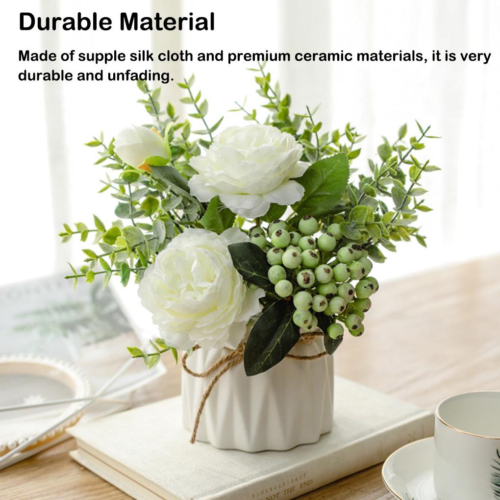 Artificial Flower Plant Potted Vase Imitation Flowers Ceramic Hemp Rope Set Wedding Home Office Party Decoration
