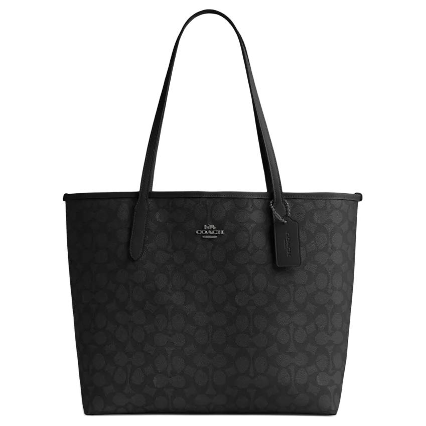 

Coach City 33 Logo Plaque Magnetic Closure Tote Bag Women Tote Bags Charcoal CV976-QBMI5 Gift Box Set (Basic Set+Black Box)