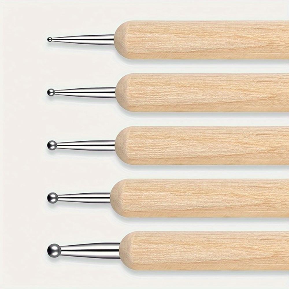 5pcs Double-Headed Nail Art Dotting Brush, Imprint Dotting Pen, Dual-Use Dotting Pen, Carving Pen, Wooden Stick Tool, Press-On Pen
