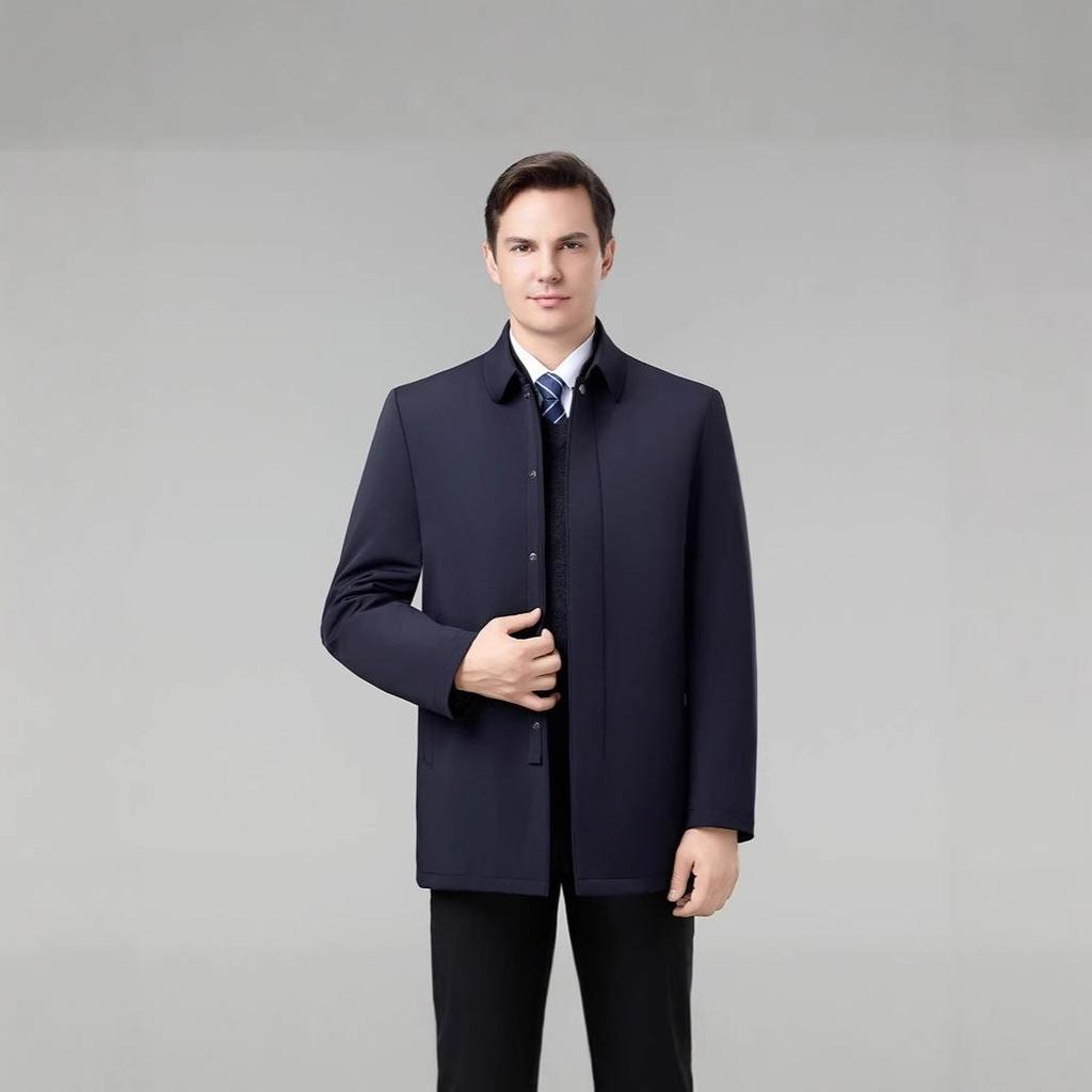 Men's Winter Down Jacket: White Duck Down, Middle-Aged, Thickened, Detachable Liner, Lapel, Warm Coat.