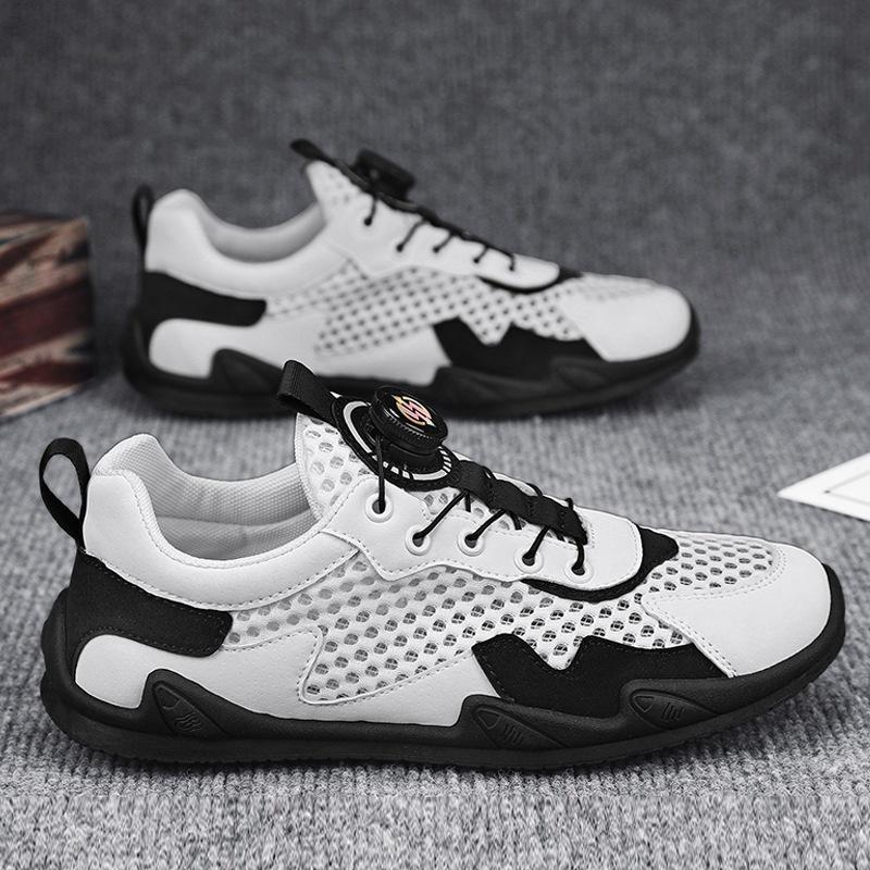 

Кроссовки с большой сеткой и вращающейся пряжкой, мужские летние 2024, полые, дышащие, повседневные мужские туфли для подростков и студентов 39