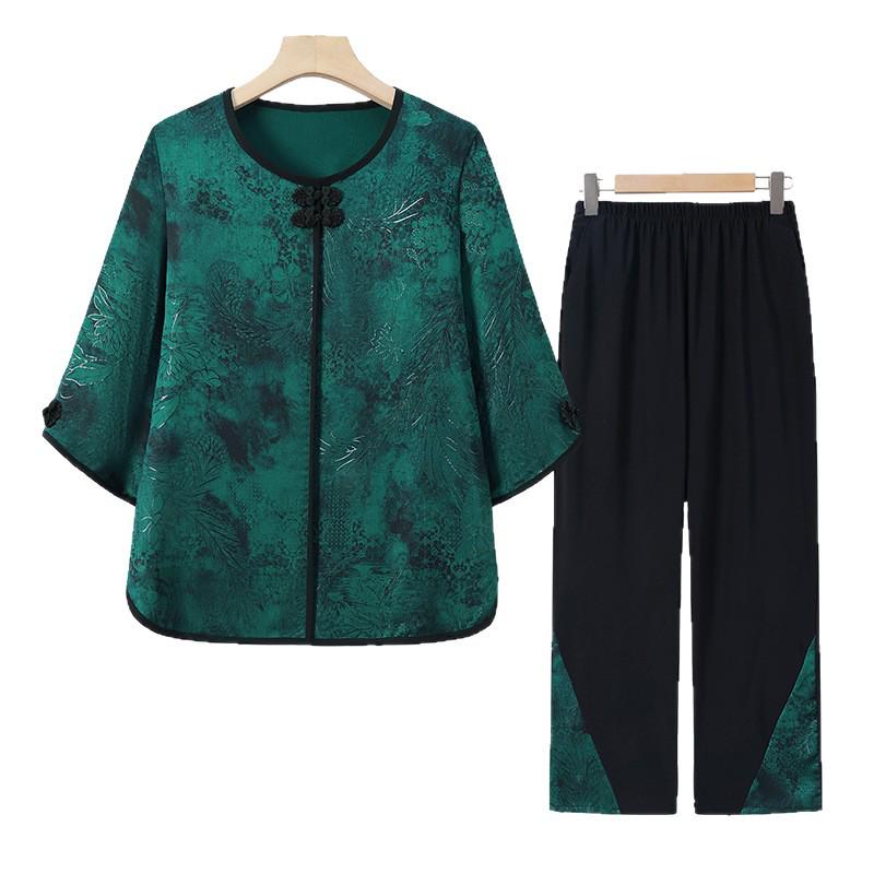 Grandma's Plus Size Summer Outfit: Loose Seven-Sleeve Pullover & Nine-Point Pants Set