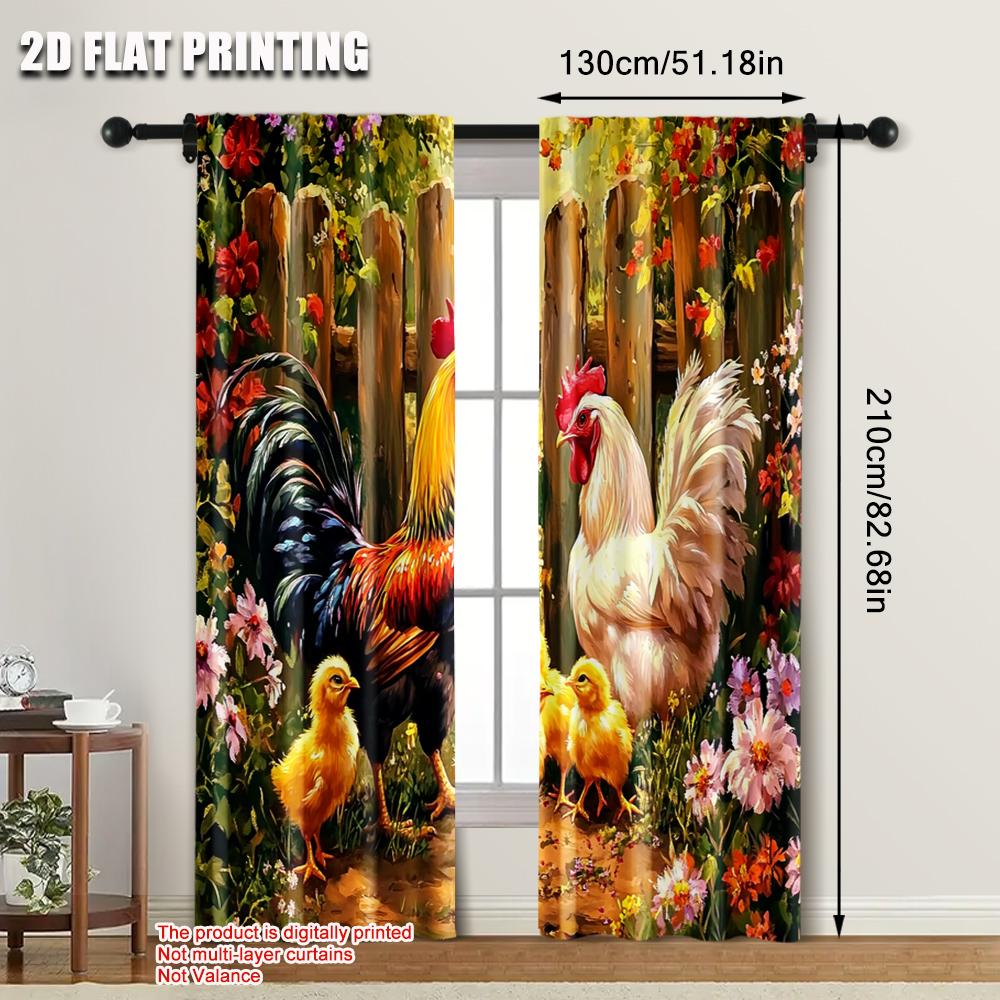 2pcs, Curtains print Garden Rooster Farm Versatile 100% Polyester (without rod) Gifts Use for Bedroom, Contemporary Style