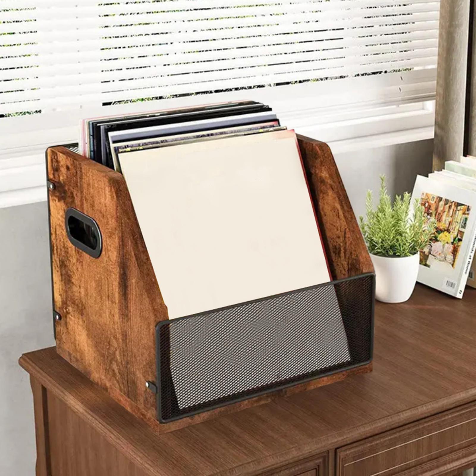 Record Storage Box Album Organizer Rack Record Storage Holder Desk Case for Living Room Dorm Room Apartment Garage Closet Teens