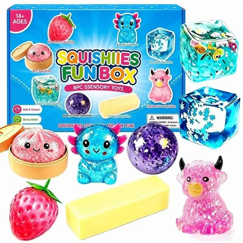 8-Piece Mystery Box Set Slow-Rising Stress Relief Fidget Sensory Squishy Bundle with 8 Unique Styles for Stress Relief Gift