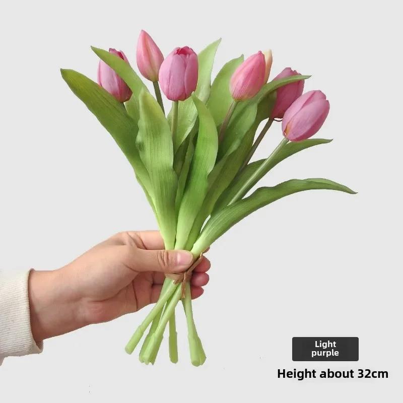 7pcs/Bouquet New Silicone Tulip Artificial Flower 40cm Real Touch Fake Plant B For Wedding Decoration Home Garen Acceeeories