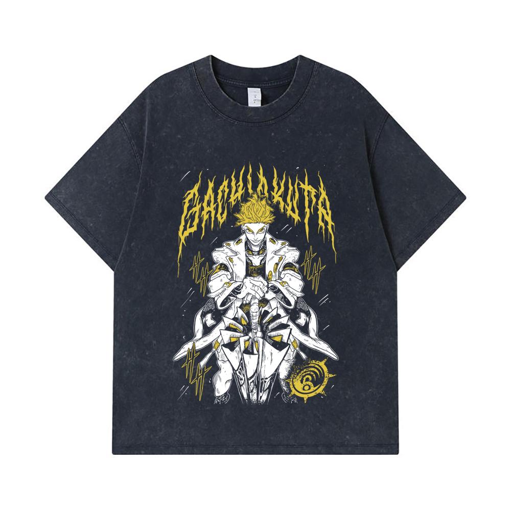 275 GSM Washed T-shirts 100% Cotton Gachiakuta V3 Enjin Print Unisex Heavy Cotton T Shirt