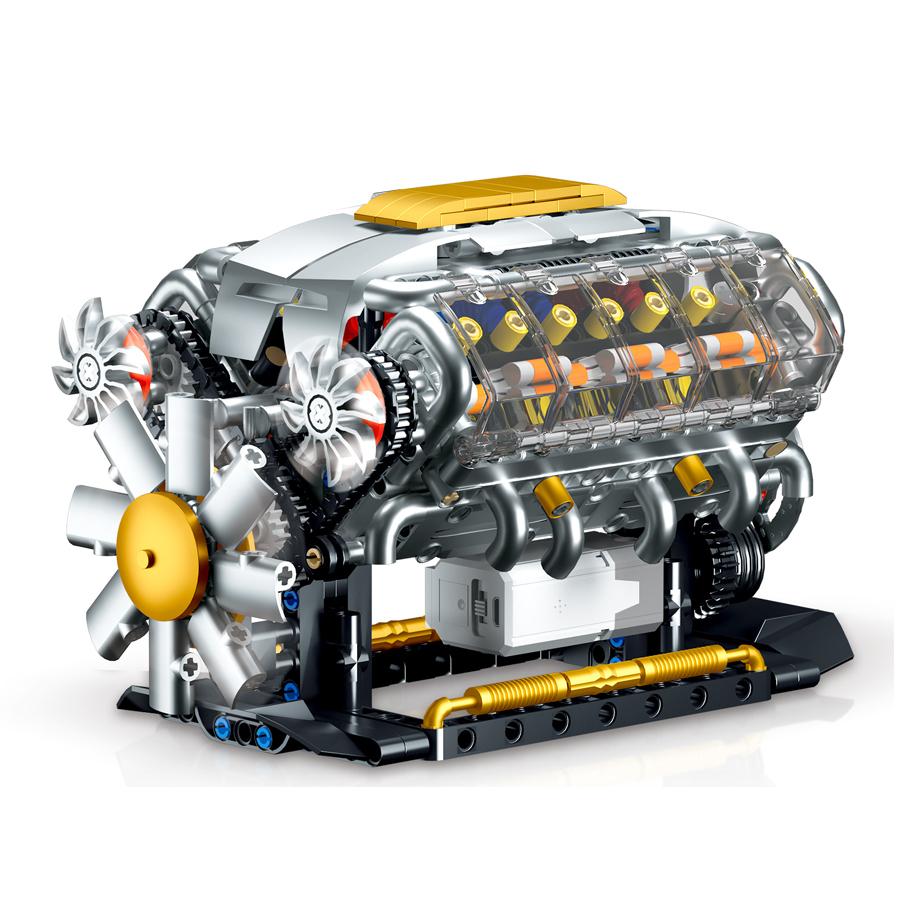 Non-Toxic 692Pcs Classic V8 Electrically Driven Engine Model Abs Plastic Building Blocks Supercar Bricks Toys For Mechanical Car Parts