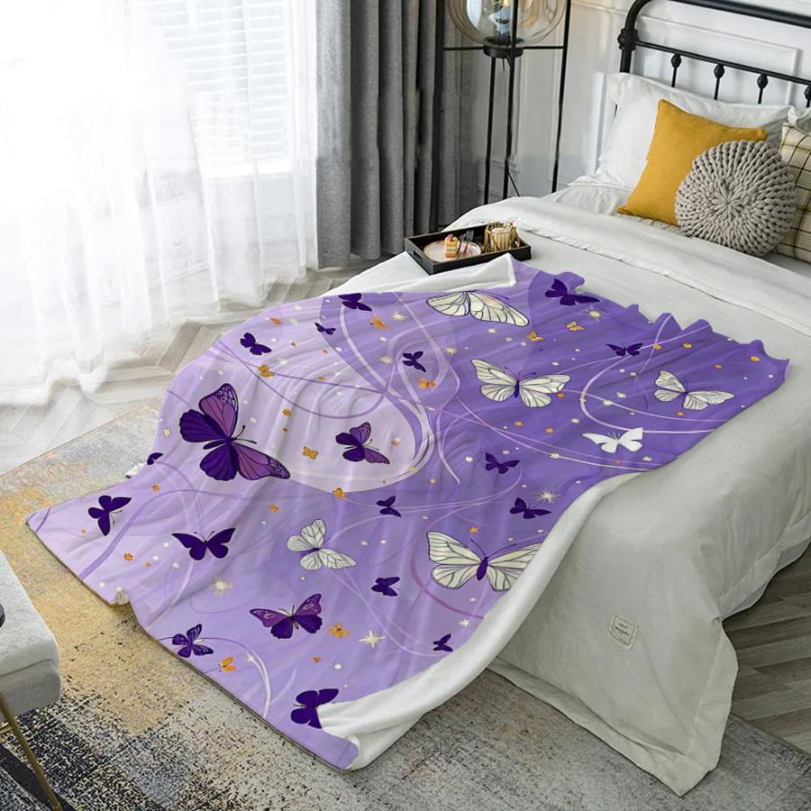 Butterfly Pattern Blanket Microfiber Flannel Cover Blanket Bedroom Living Room Sofa Soft And Comfortable Home Decoration