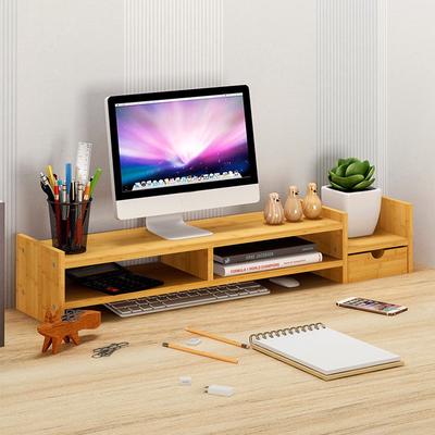 TV Monitor Stand Riser Computer Desktop with Storage Organizer Bamboo 2 Tiers