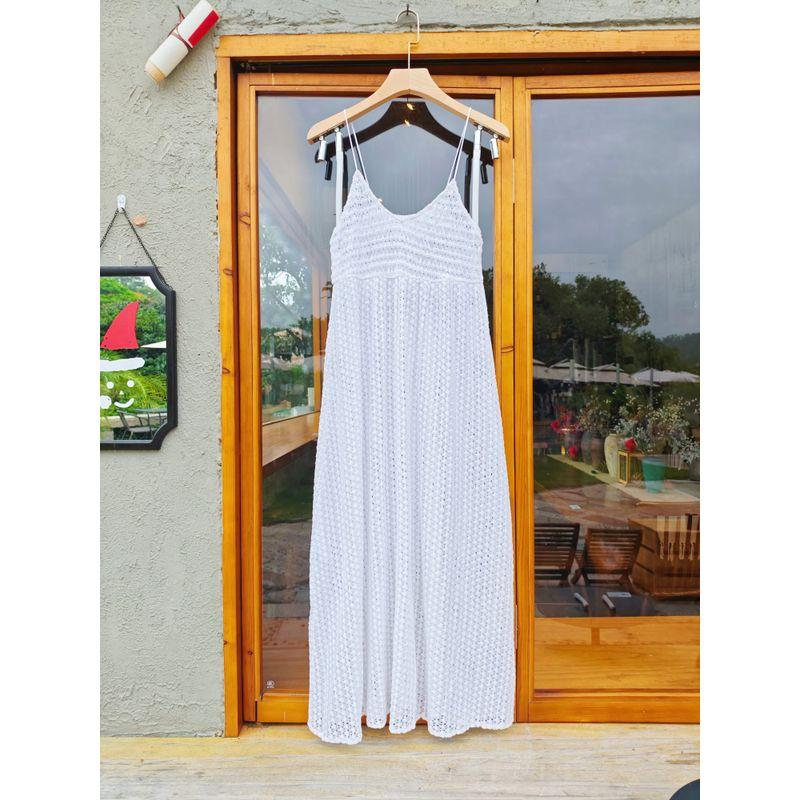 

Spain Oysho Crochet Hollow Design Cotton Outdoor Modeling Shirt Style Dress C V Neck strap ankle dress M(170/84A)