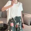 Summer Solid color Tshirts and Print shorts Simple Homewear O-Neck Loose Tshirts and Poplin short pants Casual sleepwear suits