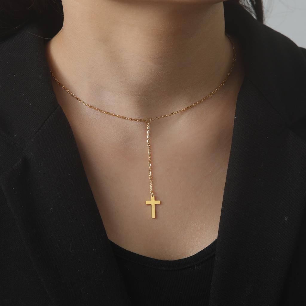 Cazador Jesus Religious Jewelry Double Cross Choker Necklaces Stainless Steel Gold Color Chain Necklaces for Women Girls 2026