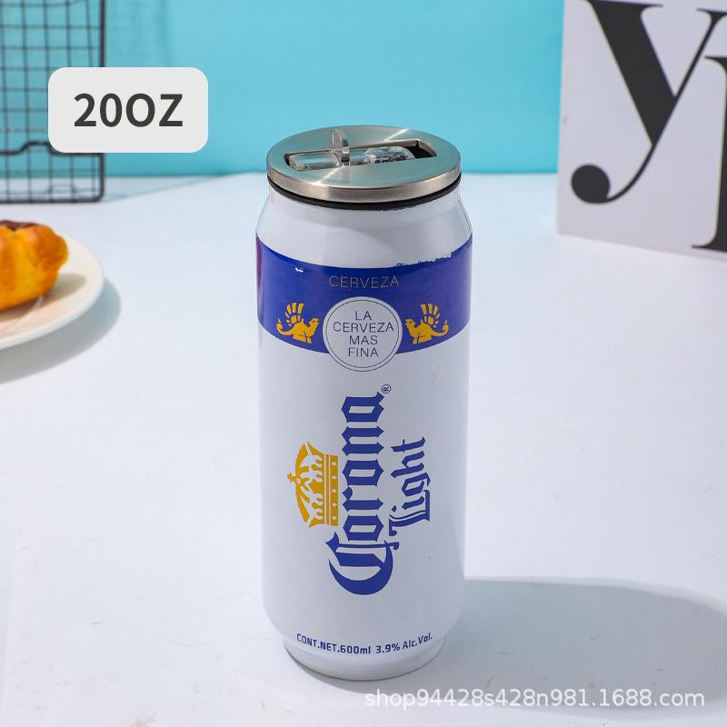 1 pc 500ML Thermos with Straw 304 Stainless Steel Beer Bottle Cola Can Termos Para Cafe Beer Cold Keeper Home Kitchen Drinkware