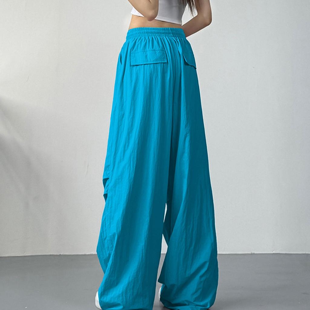Women's Straight Leg High Waisted Drawstring With Pocket Solid Color Pants
