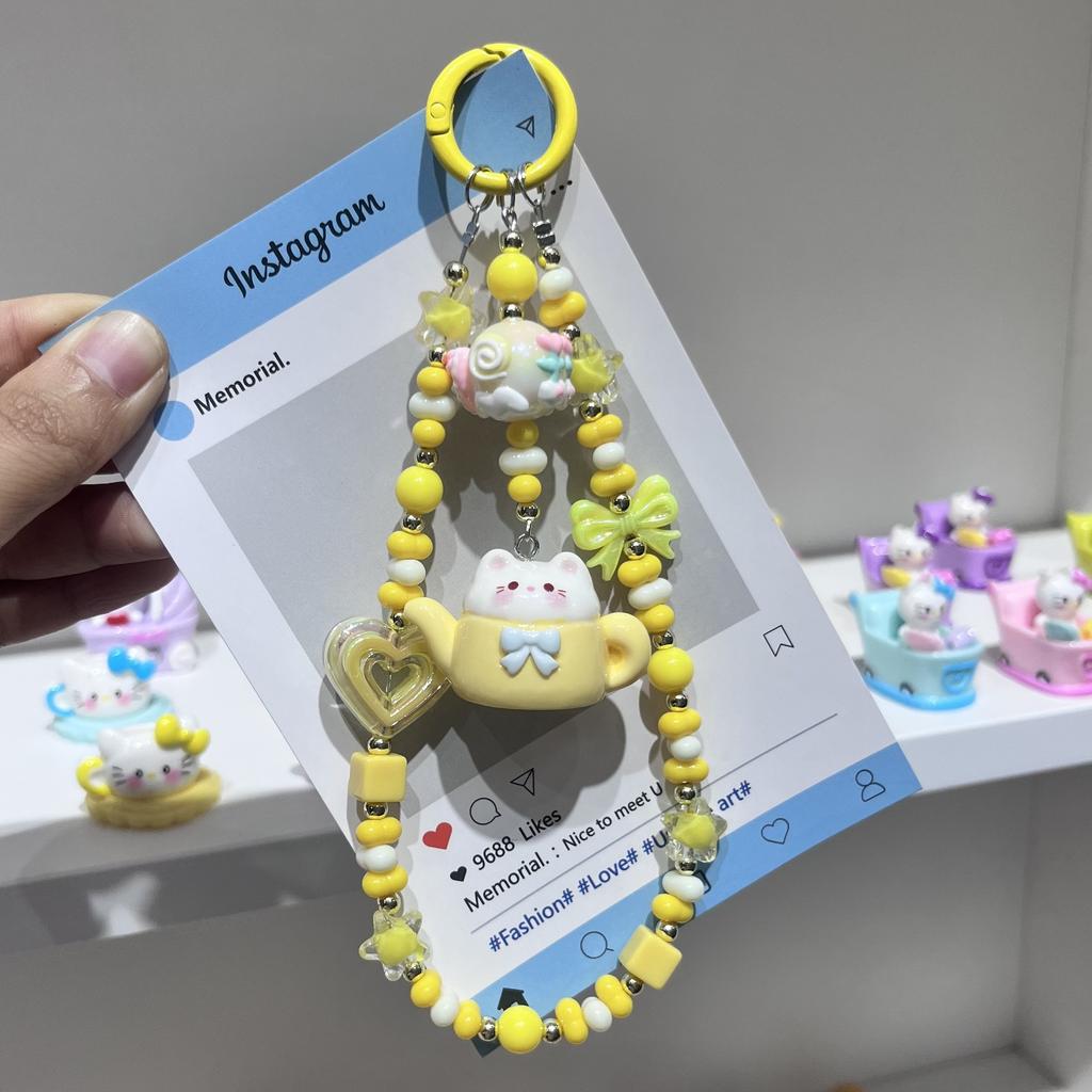 Mobile Phone Chain, Hand-painted Bead Side Rice Bead Mobile Phone Chain Hug Series Teapot Pendant