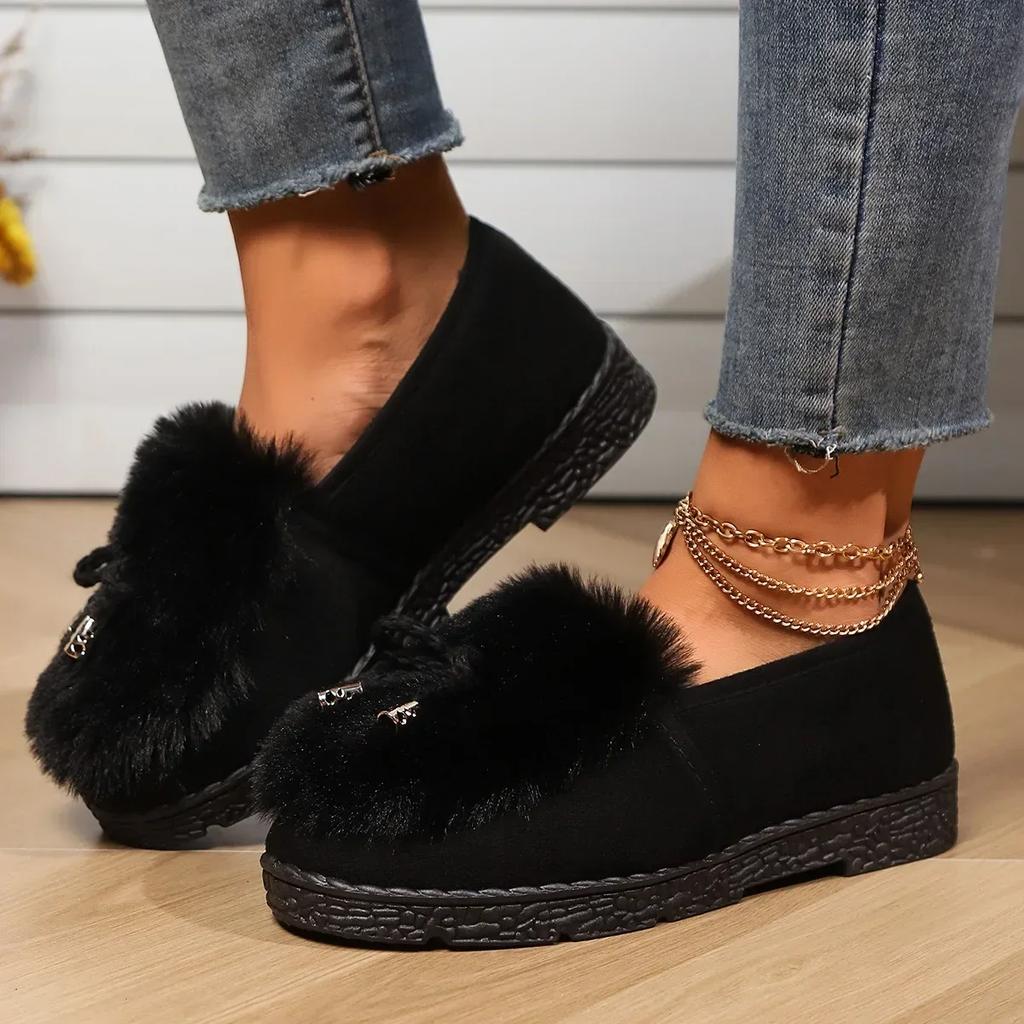 Fashion Women Fluffy Fur Snow Boots Winter Leopard Print Flat Heels Thicken Plush Cotton Padded Shoes Female Warm Ankle Botas