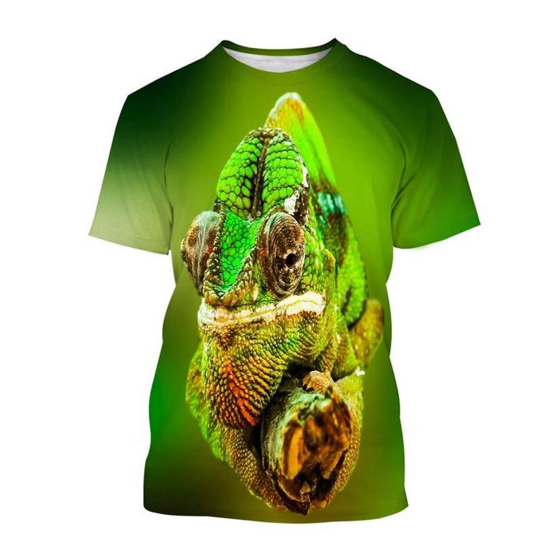 Animal Chameleon 3D Print T-shirt Men Reptile Iguana Round Neck Short-sleeved Lizard Pattern Tees Fashion Casual Tops T Shirts