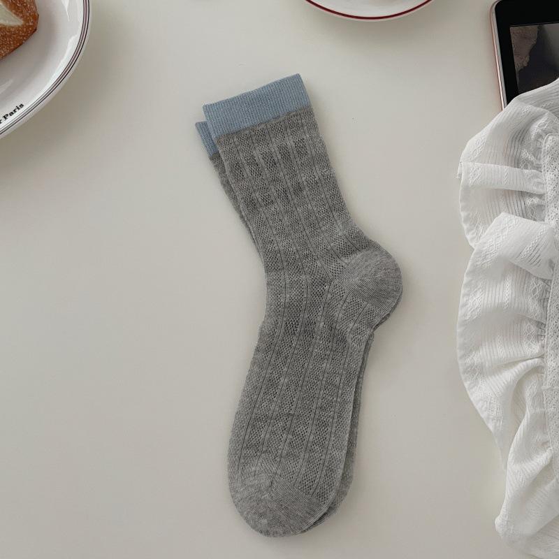 Ladies Spring and Summer Thin Color Hollow Out Boneless In The Tube Pile Pile Cotton Socks
