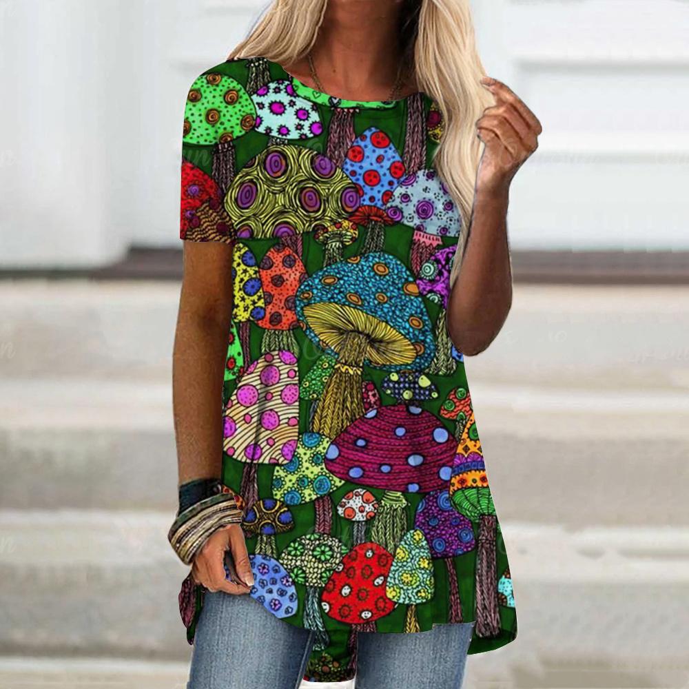 

Colourful Mushroom 3D Print T-Shirts Women O-Neck Short Sleeve T Shirt Streetwear Tees Oversized Tunic Y2K Tops Female Clothing XL