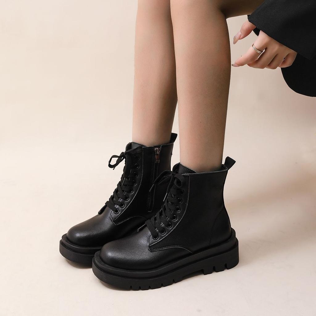 British style black platform heightening Martin boots women's autumn and winter new versatile fried street short boots single shoes