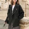 Damer Faux Läderjacka PU Lös Motorcykeljackor Kvinnlig Damer Casual Streetwear Oversized Kappa Koreansk Chic Nya Dragkedjor Jackor