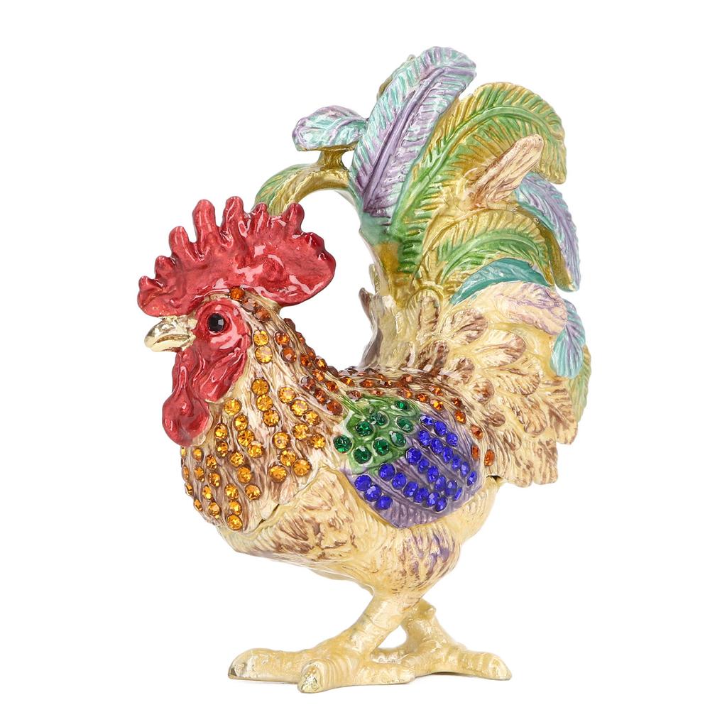 Rooster Trinket Box Embedded Rhinestone Alloy Bright Colors Wide Application Bejeweled Box for Jewelry Dressing Table
