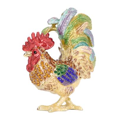 Rooster Trinket Box Embedded Rhinestone Alloy Bright Colors Wide Application Bejeweled Box for Jewelry Dressing Table