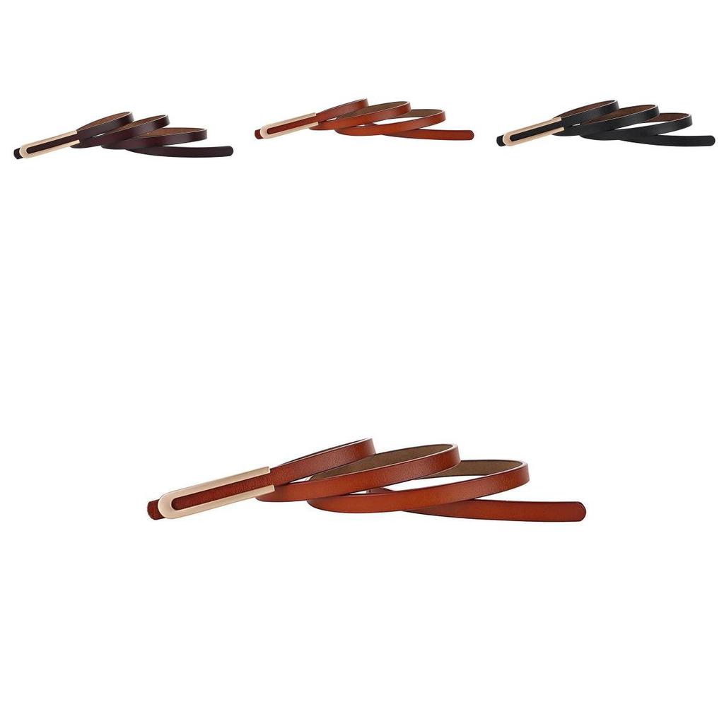 Genuine Leather Thin Waist Belt For Women With Alloy Buckle And Bright Finish For Casual Dresses