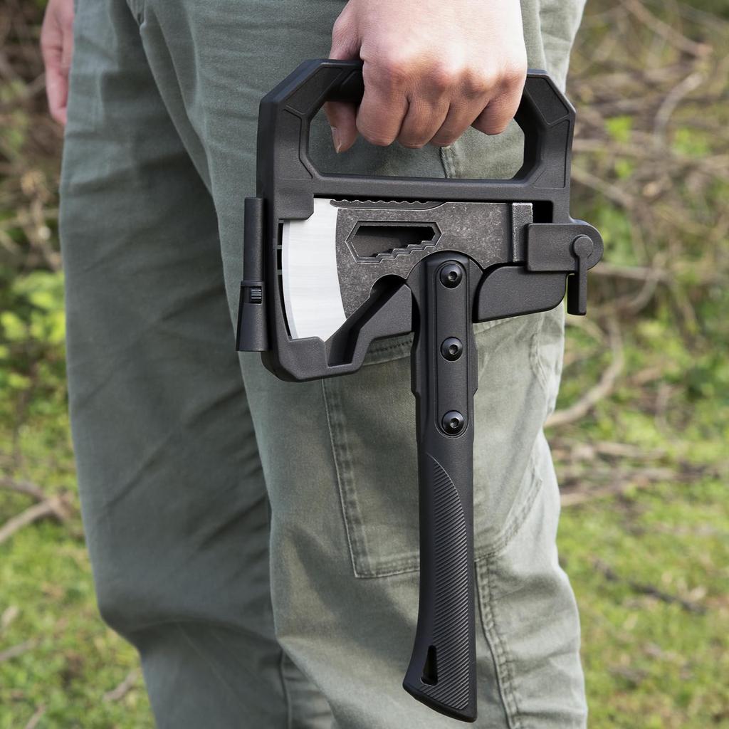 TESCOACH 3-in-1 Camping Axe, Thin Firewood Splitting Hatchet, 27cm, Black, 0.57kg