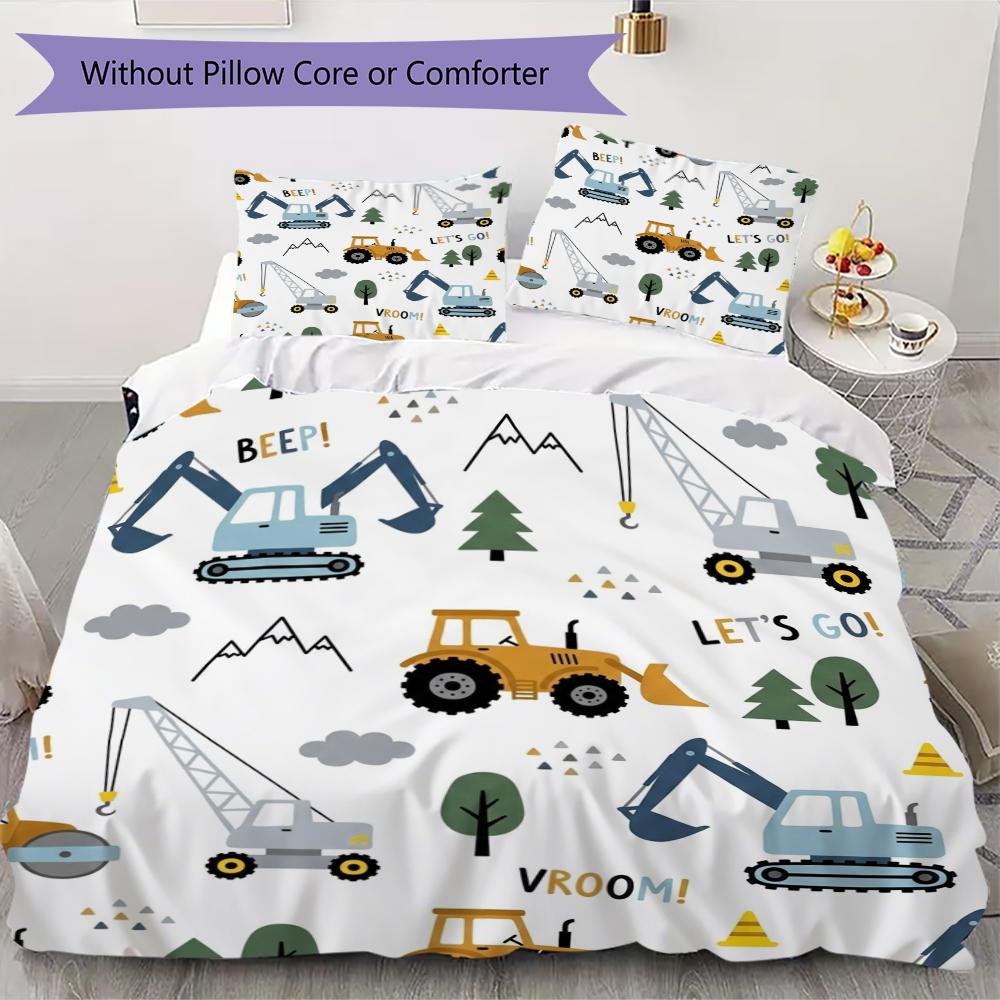 Cute Vehicle Pattern Bedding Uilt Set Uilt Cover Pillowcase Home Decoration Birthday Gift (1 * Duvet Cover + 2 * Pillowcase Without Core)45