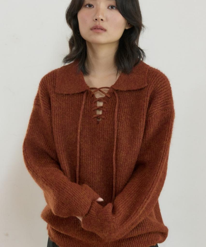 WIOE String Collar Knit Pullover_Brick