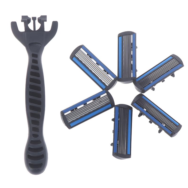 6 Layers Razor 1 Razor Holder + 6 Replacement Blades Head Cassette Hair Trimmer