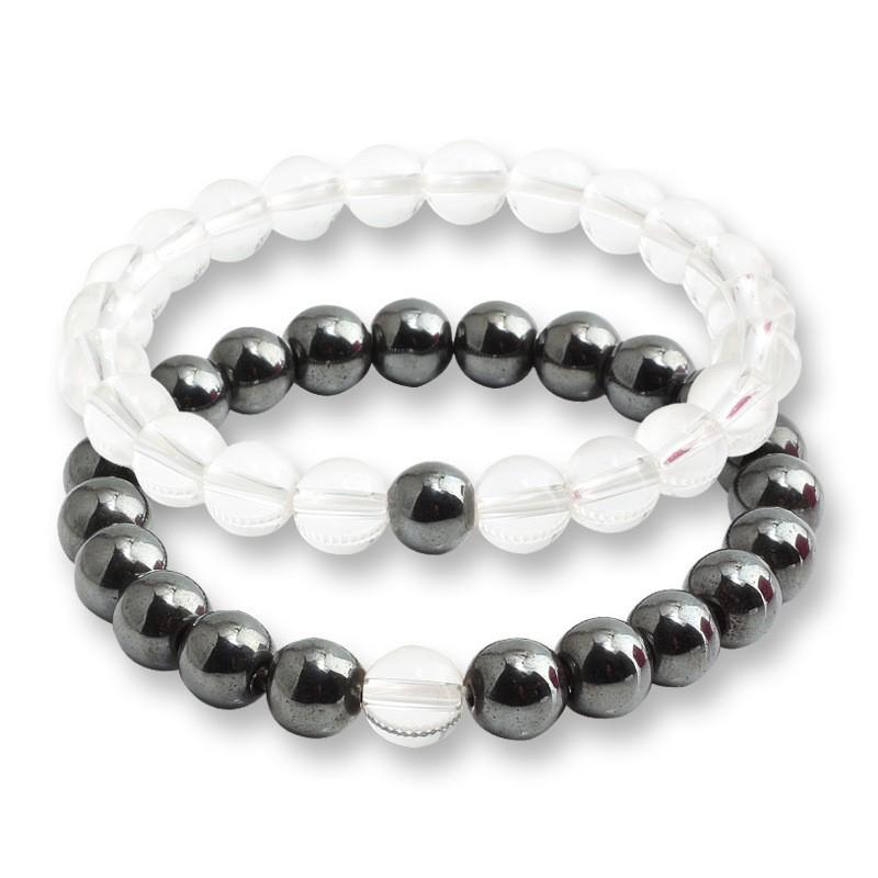 Creative Pink Crystal & Black Agate Single Strand Bracelet Gift Set