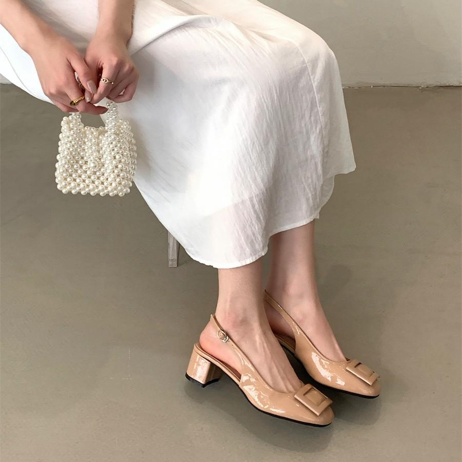 Leather Square Buckle Bag Head Sandals Women's 2025 New Summer One-word with Shallow Mouth Back Empty Stiletto Shoes