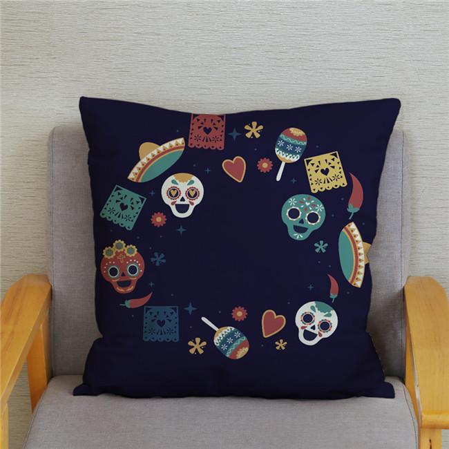 Mexican Day of The Dead Pillowcase Bedroom Living Room Sofa Home Decoration  Cartoon Flower Skull Print Cushion Cover