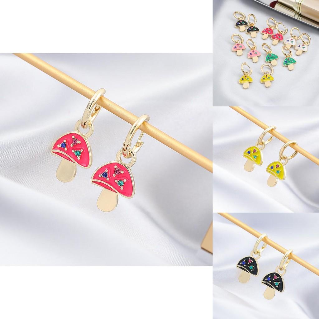 Chic And Versatile Multicolored Mushroom Earrings With Plated Alloy For Women