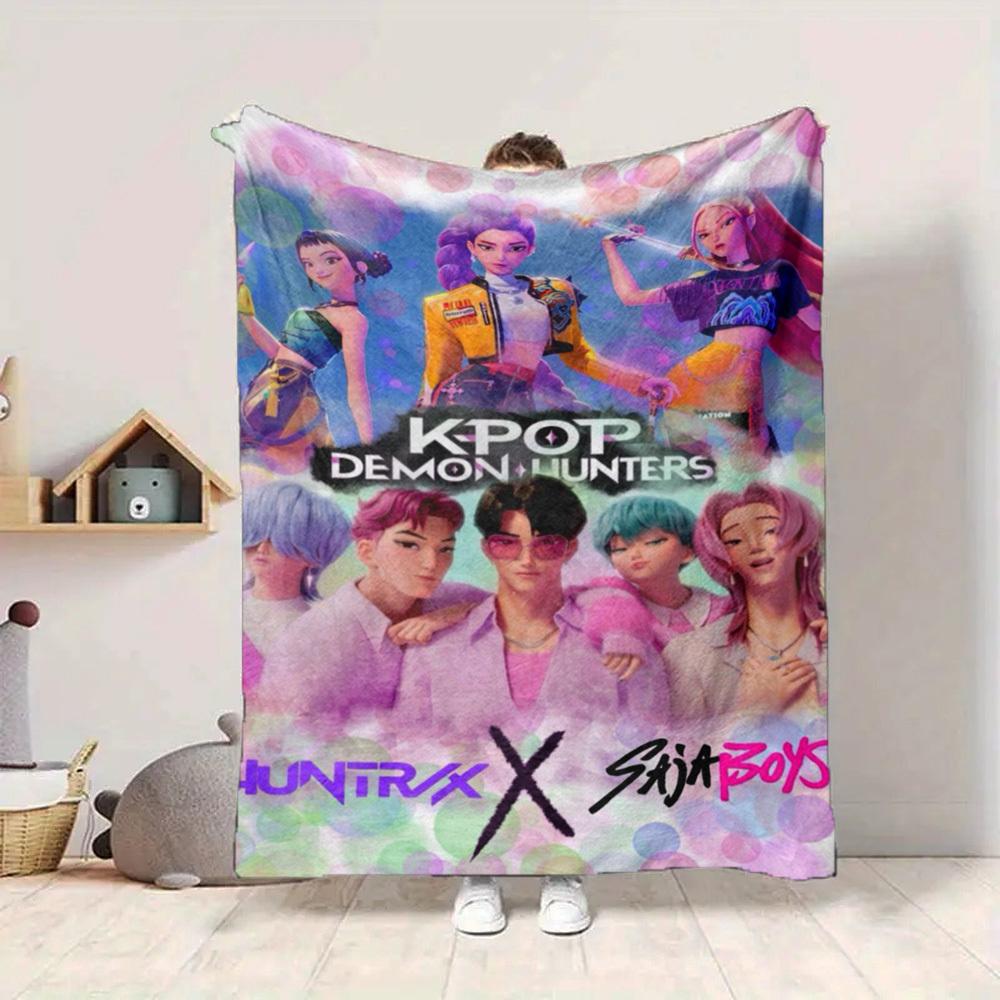 1PC KPOP Demon Hunters Blanket Lightweight Flannel Throw Blanket for Sofa, Bed, Travel, Camping, Livingroom, Office, Couch