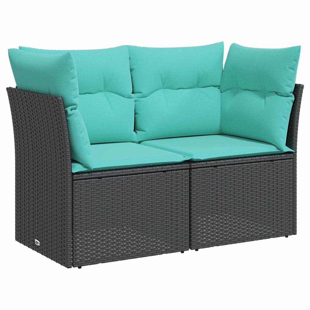 Sofa Set 8 Pieces Black and Blue Poly Rattan and Steel