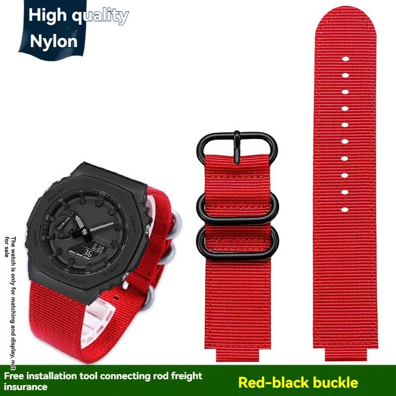 

Для Casio Farmhouse Oak GM2100/GA2100/GA-B2100 Модифіковані водонепроникні ремінці для годинників з полотна та нейлону 0mm червоний колір чорний