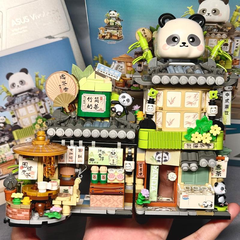 Loz Bear Coffee Foldable Chinese Style Street View Building Blocks Mini Assembly Bricks Set Diy Toy For Girls Birthday Gift