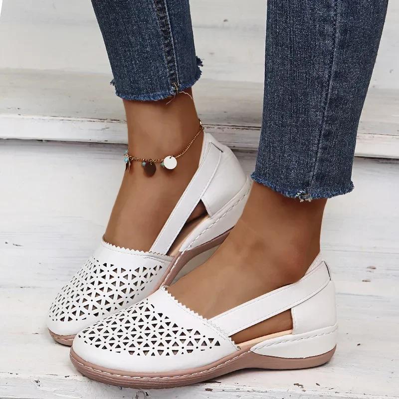 Fashion European and American Women's Shoes Round Toe Wedge Heel Large Flat Bottom Women's Sandals zapatos de mujer 2024