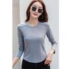 [OKJCON] ladies t-shirt long sleeve spring Plain color casual Fashionable large size (JP, alphabet, L, gray)