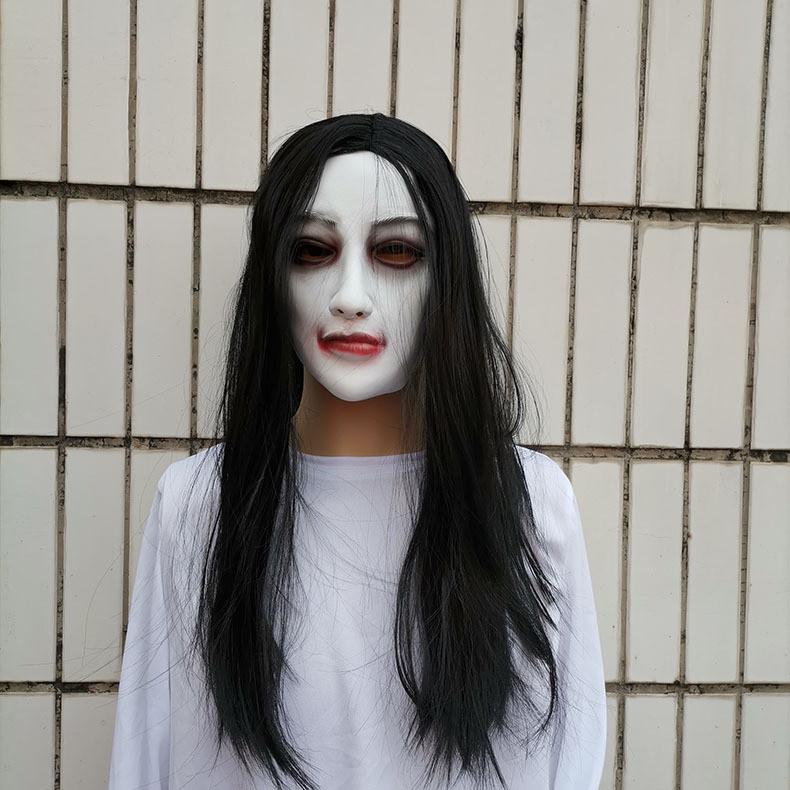Ghost Female Latex Mask With Long Hair Design For Halloween And House Haunted